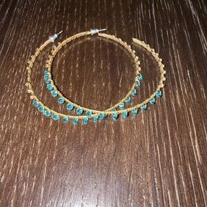 Gold Hoop Earrings with Blue Accents